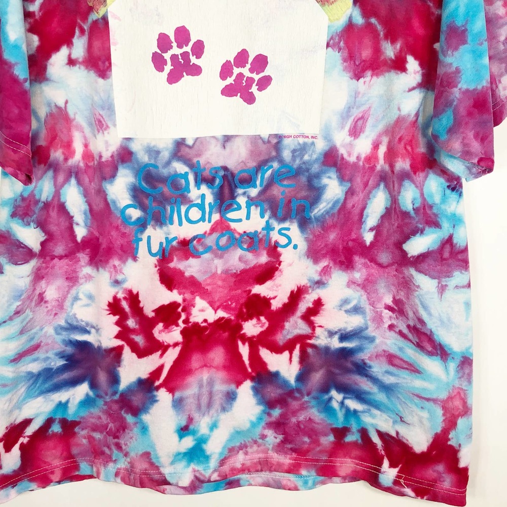 Cat Lady‎ Tie Dye Tee Size Large Gildan Handmade Unisex Pink Blue Purple 144 - Picture 3 of 6